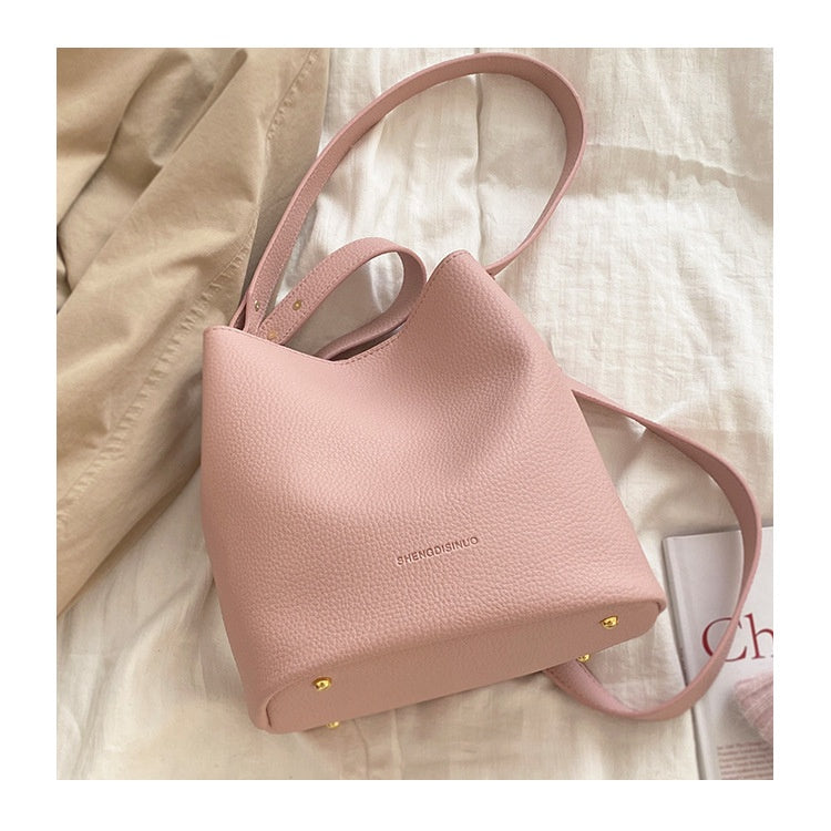 Ielgy Korean Version Fashion Sweet Pink Underarm Bucket Bag Large Capacity Shoulder Bag