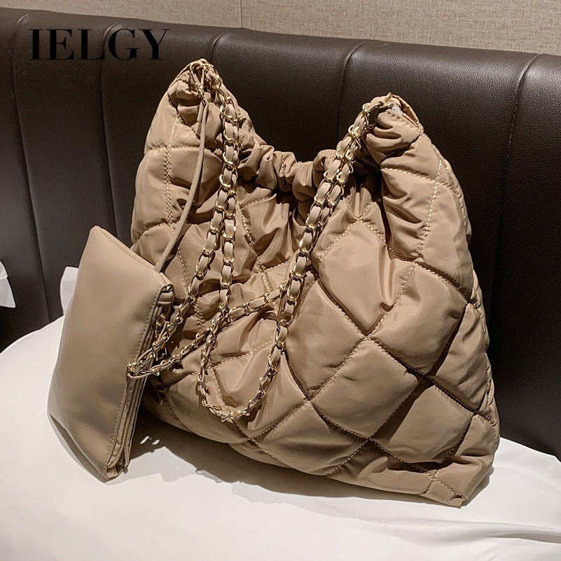 Ielgy Casual Soft Face Large Capacity Bag Chain Crossbody Bag Shoulder Bucket Bag