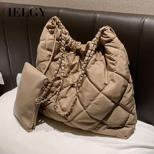 Ielgy Casual Soft Face Large Capacity Bag Chain Crossbody Bag Shoulder Bucket Bag