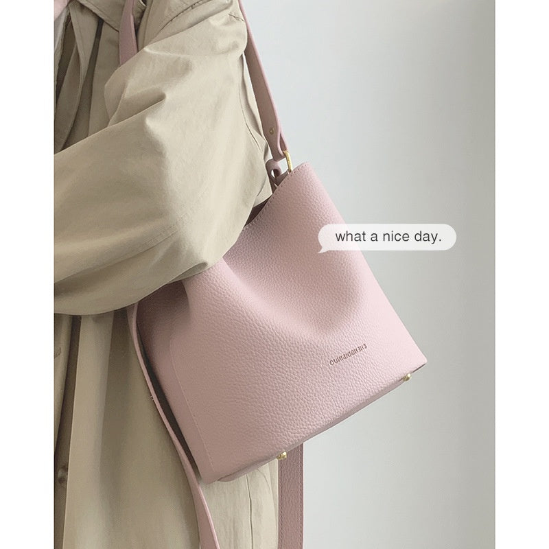 Ielgy Korean Version Fashion Sweet Pink Underarm Bucket Bag Large Capacity Shoulder Bag