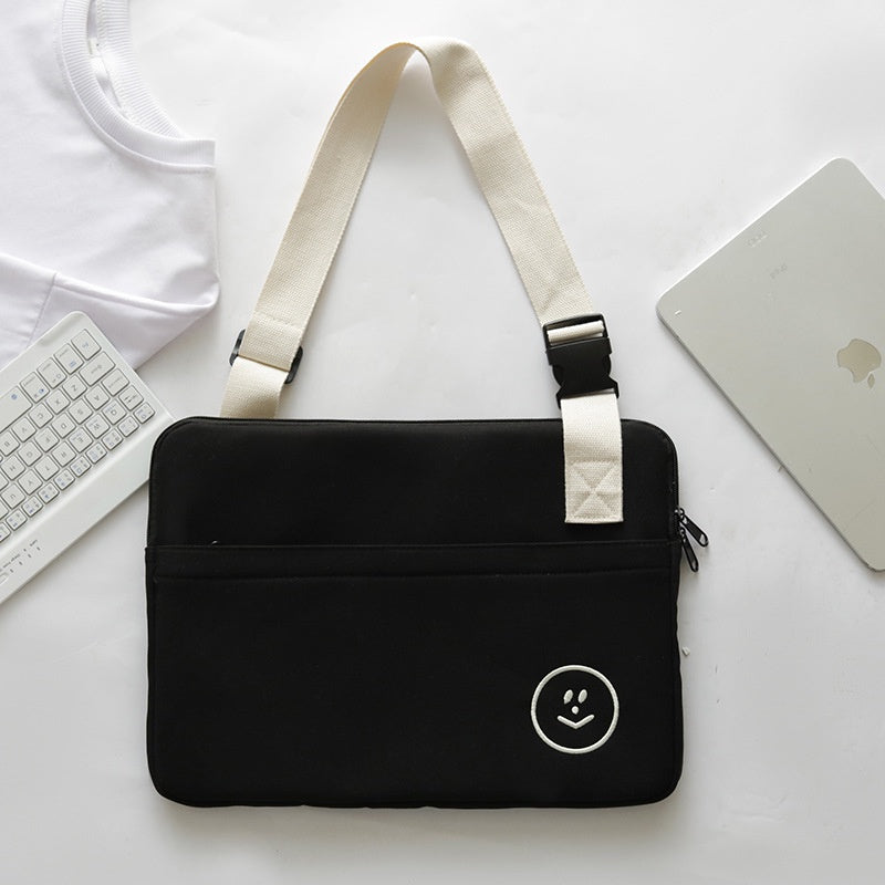 Ielgy Embroidered Smiley Face Shockproof Water-Repellent Liner Bag ipad Computer Protective Case Shoulder Messenger Compu