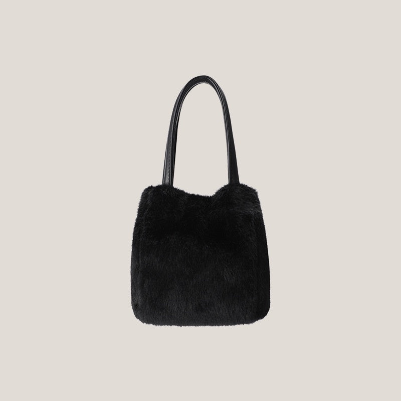 Ielgy Ladies Furry Messenger Bag Portable Bucket Bag