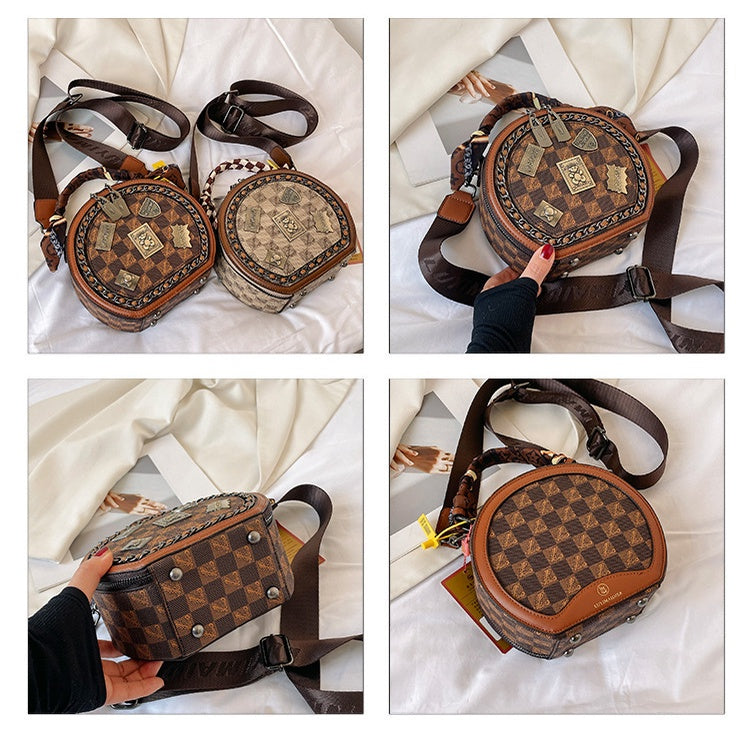 Ielgy Fashion Ladies Handbag Shoulder Crossbody Round Cake Bag (with Silk Scarf)