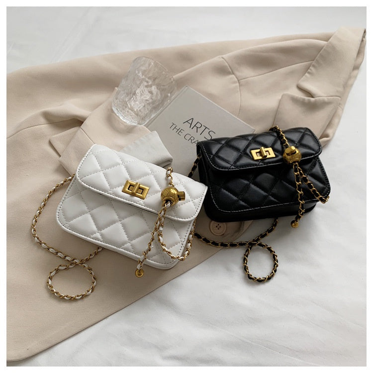 Ielgy Ladies Small Golden Ball Chain Small Square Bag Shoulder Fashion Trend Cross-body Mobile Phone Bag