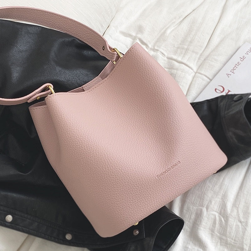 Ielgy Korean Version Fashion Sweet Pink Underarm Bucket Bag Large Capacity Shoulder Bag