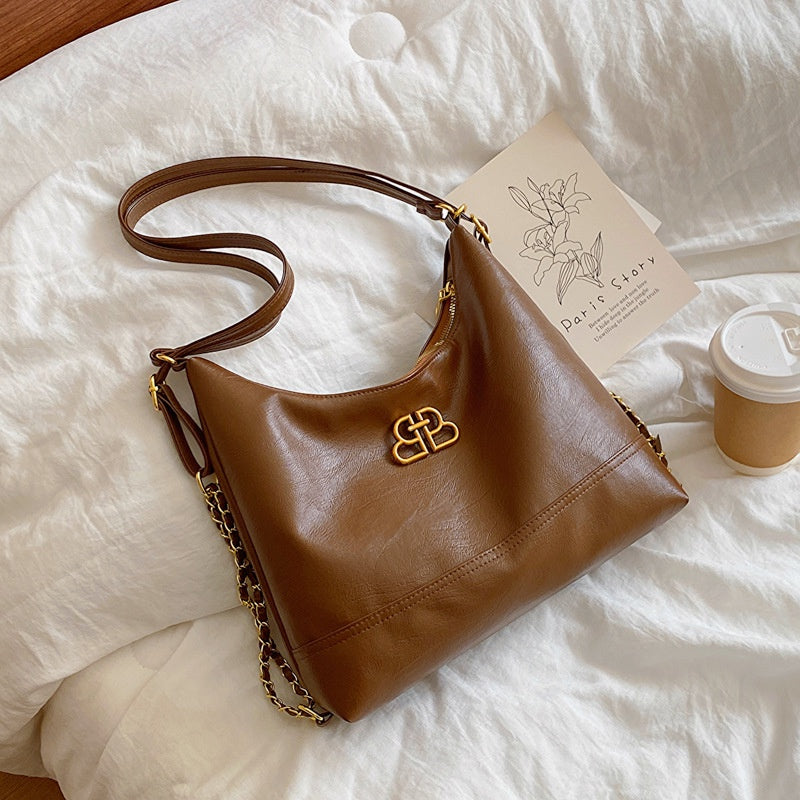 Ielgy Ladies Tote Bag One-Shoulder High-End Sense Cross-Body Niche Design Sense Large-Capacity Female