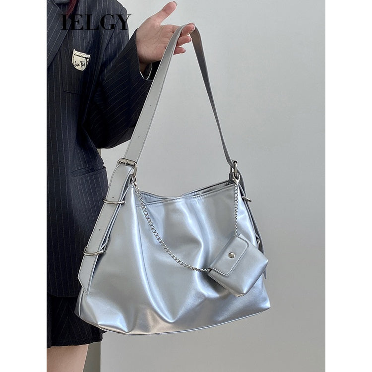 Ielgy Ladies Silver Large-Capacity One-Shoulder Diagonal Bag
