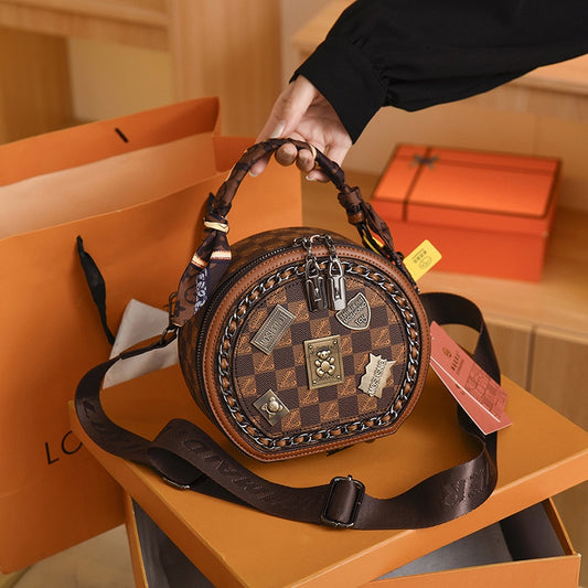 Ielgy Fashion Ladies Handbag Shoulder Crossbody Round Cake Bag (with Silk Scarf)