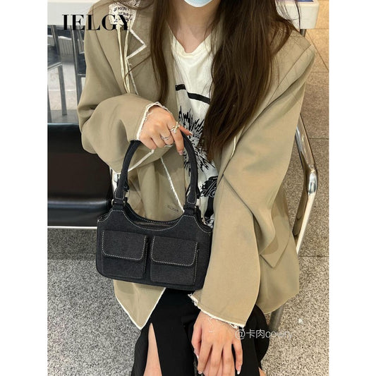 Ielgy Ladies Retro Denim Blue Shoulder Underarm Bag Portable