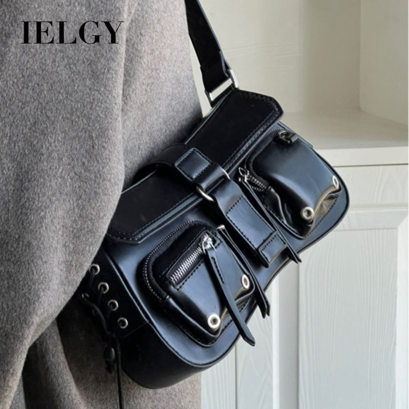Ielgy Ladies Motorcycle Bag Sweet Cool Hot Girl Baguette Bag One Shoulder All-Match Underarm Bag