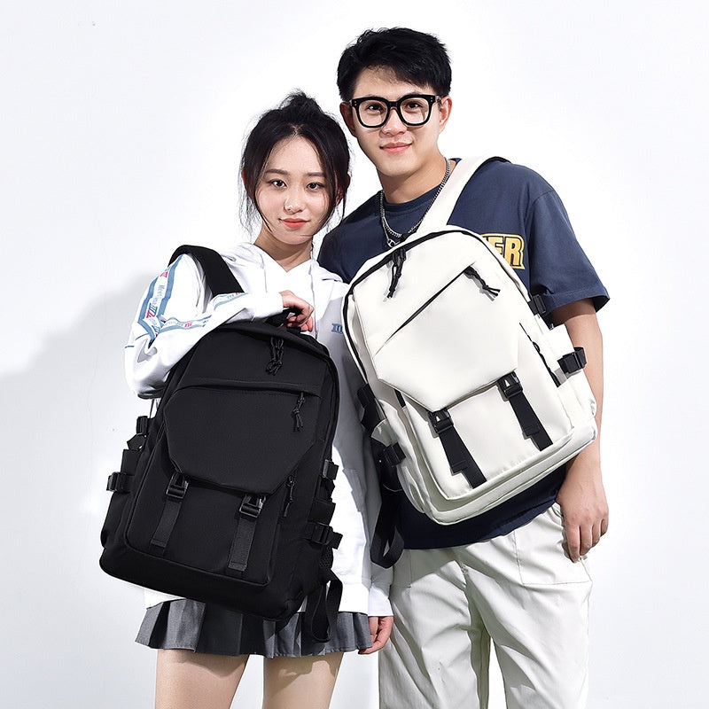 Ielgy Ladies White Backpack Simple Couple Fashion Large Capacity School Bag