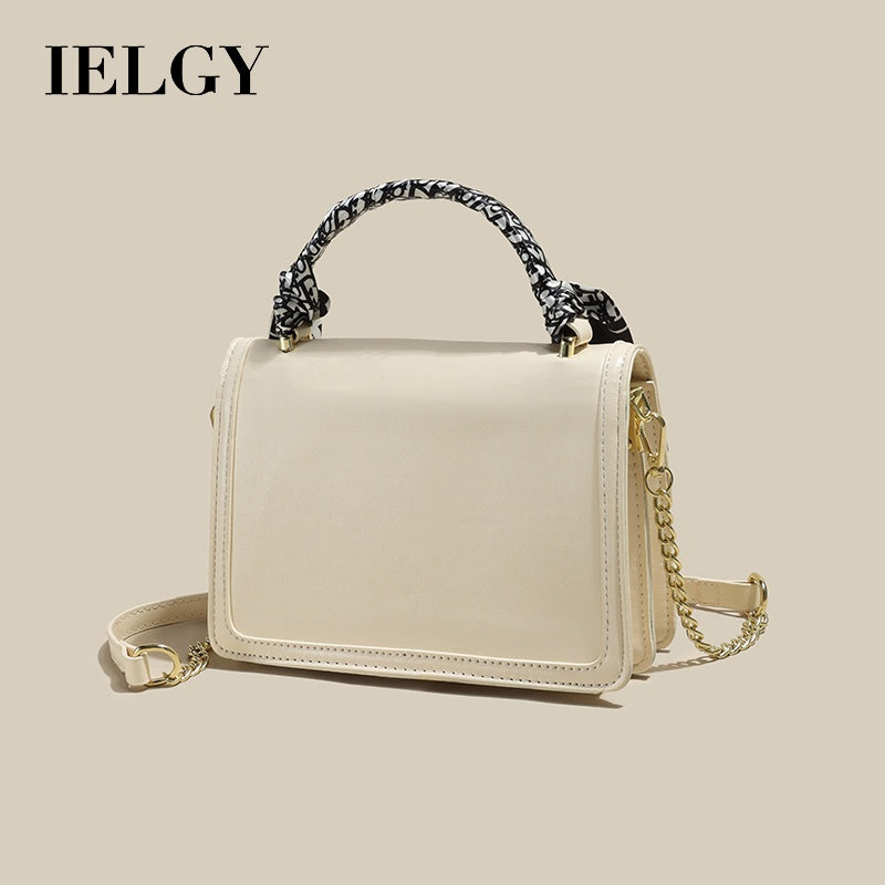 IELGY Versatile Crossbody Bag with Chain Shoulder Strap, Stylish Diamond Grid Pattern, Fashionable Small Shoulder Bag with Silk Scarf Decoration for Women