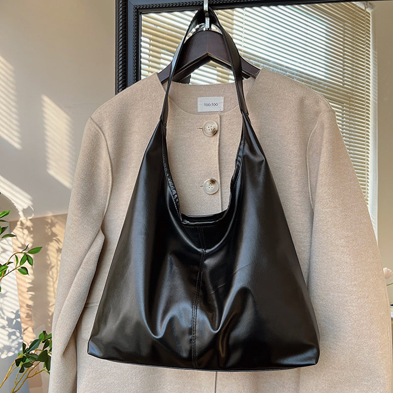 Ielgy Female Bag Simple Shoulder Tote Bag Solid Color Commuter Large Capacity Silver Underarm Fashion Bag