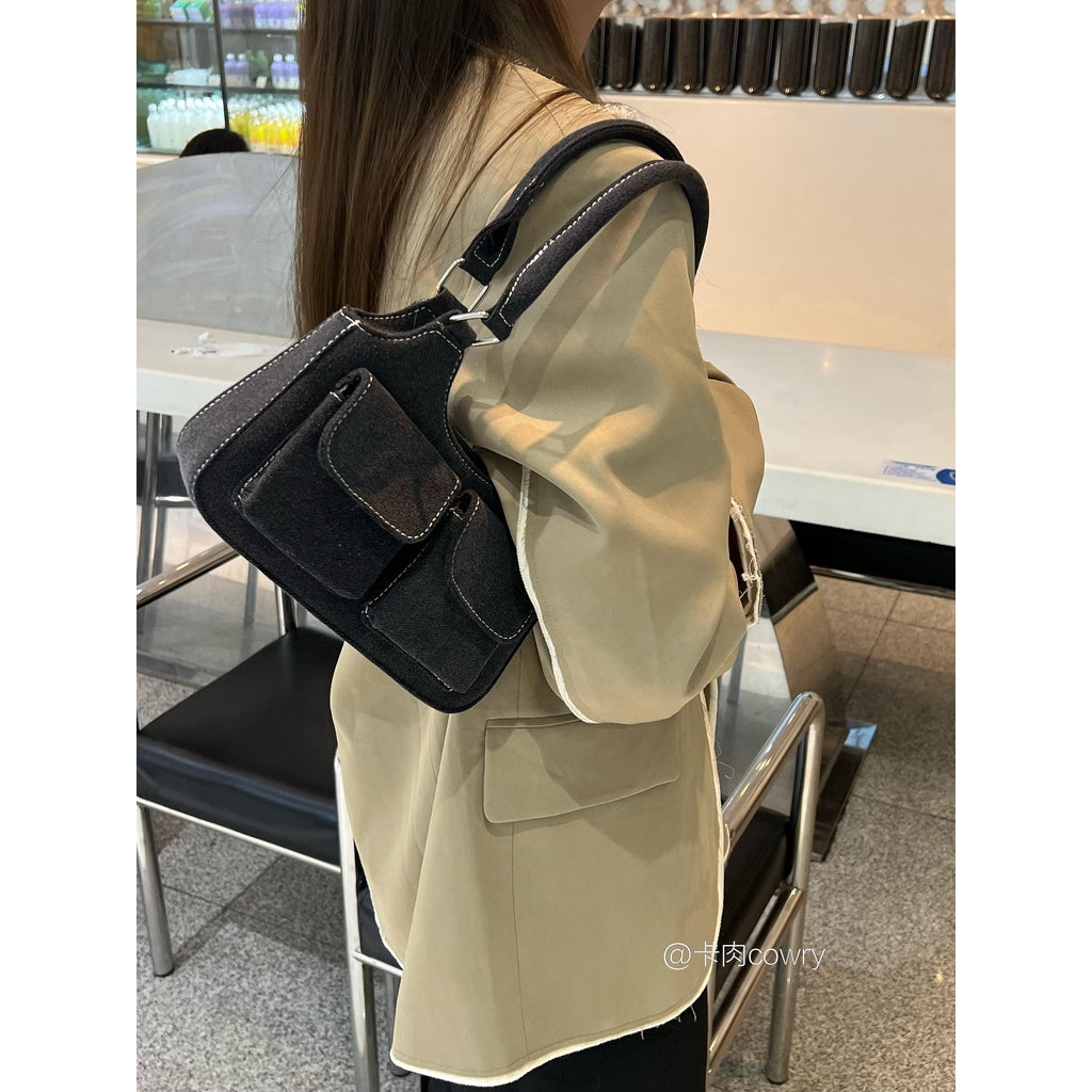 Ielgy Ladies Retro Denim Blue Shoulder Underarm Bag Portable