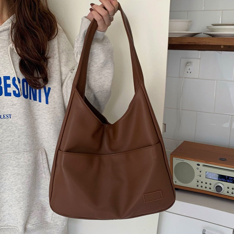 Ladies Brown Large-Capacity Bag Retro Casual Commuter Student Class One-Shoulder Tote Bag