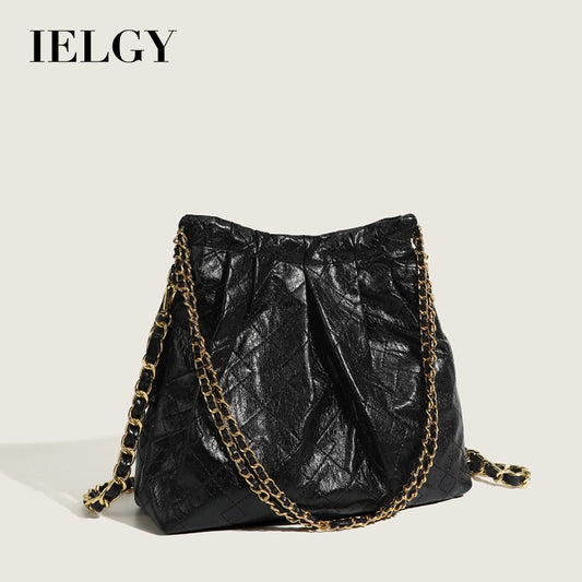 IELGY Ladies Rhombus Soft Leather Shoulder Messenger Bucket Bag Large Capacity