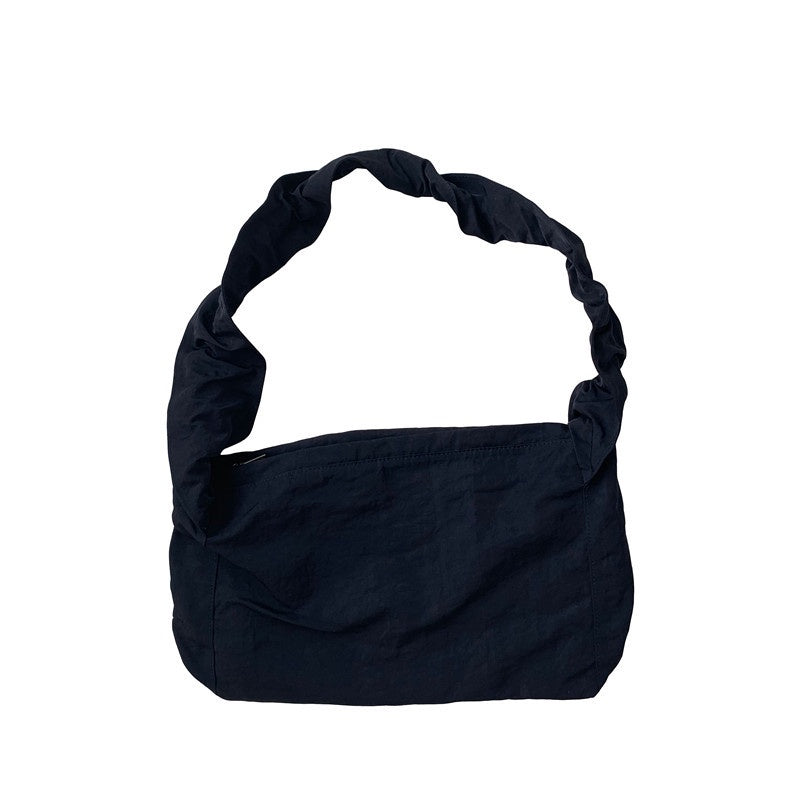 Ielgy Small Fresh Literary Solid Color Ladies Canvas Bag Korean Version One Shoulder Pleated Drawstring Portable Diagonal Casual Bag