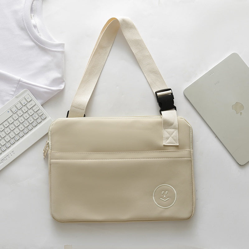 Ielgy Embroidered Smiley Face Shockproof Water-Repellent Liner Bag ipad Computer Protective Case Shoulder Messenger Compu