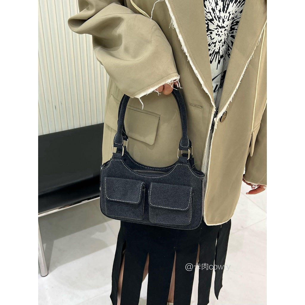 Ielgy Ladies Retro Denim Blue Shoulder Underarm Bag Portable