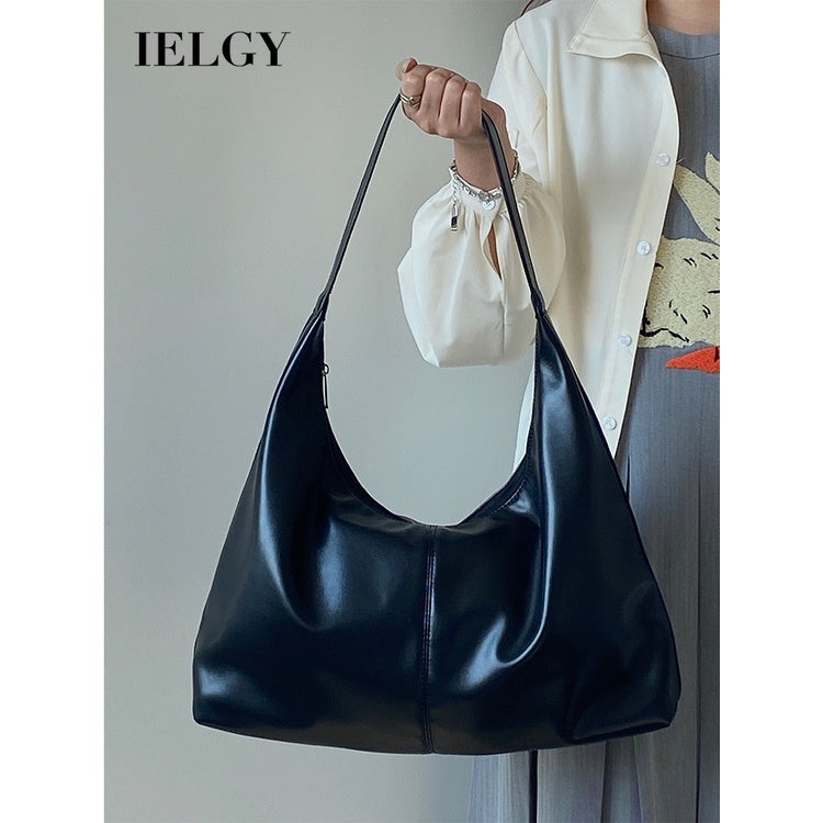 Ielgy Ladies Large Capacity Portable Underarm Bag Commuter Soft Leather Shoulder Tote Bag