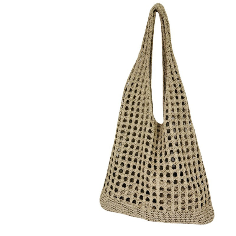 Ielgy Japanese Korean Style Tote Bag Beach Bag Knitted Hollow Shoulder Knitted Bag
