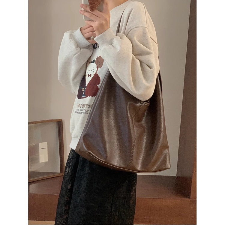 Ielgy Ladies Large-Capacity Bag Simple Soft Leather One-Shoulder Underarm Bag Retro Commuter Diagonal Child-Mother Bag