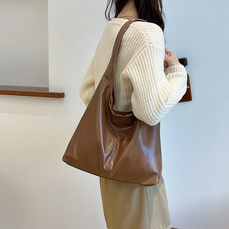 Ielgy Female Bag Simple Shoulder Tote Bag Solid Color Commuter Large Capacity Silver Underarm Fashion Bag