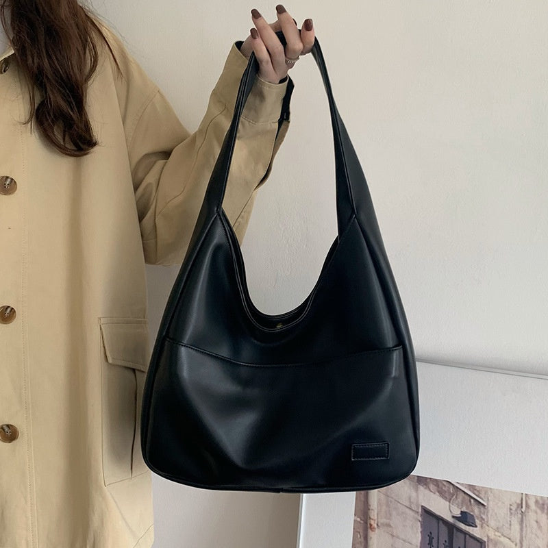 Ladies Brown Large-Capacity Bag Retro Casual Commuter Student Class One-Shoulder Tote Bag