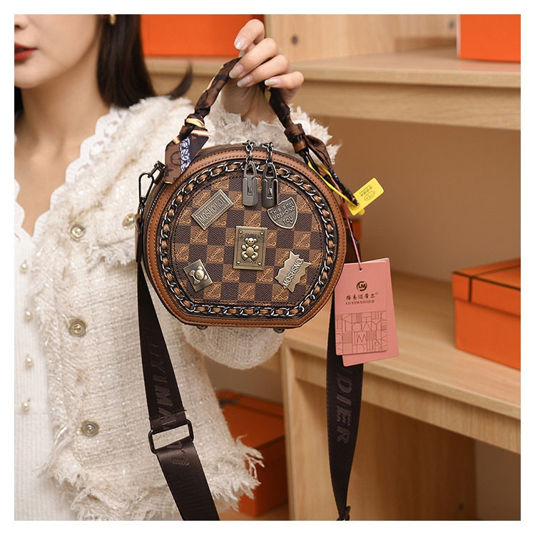 Ielgy Fashion Ladies Handbag Shoulder Crossbody Round Cake Bag (with Silk Scarf)