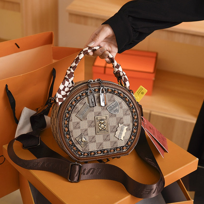 Ielgy Fashion Ladies Handbag Shoulder Crossbody Round Cake Bag (with Silk Scarf)
