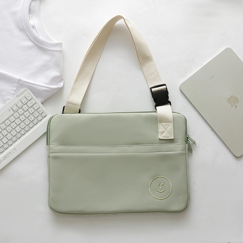 Ielgy Embroidered Smiley Face Shockproof Water-Repellent Liner Bag ipad Computer Protective Case Shoulder Messenger Compu