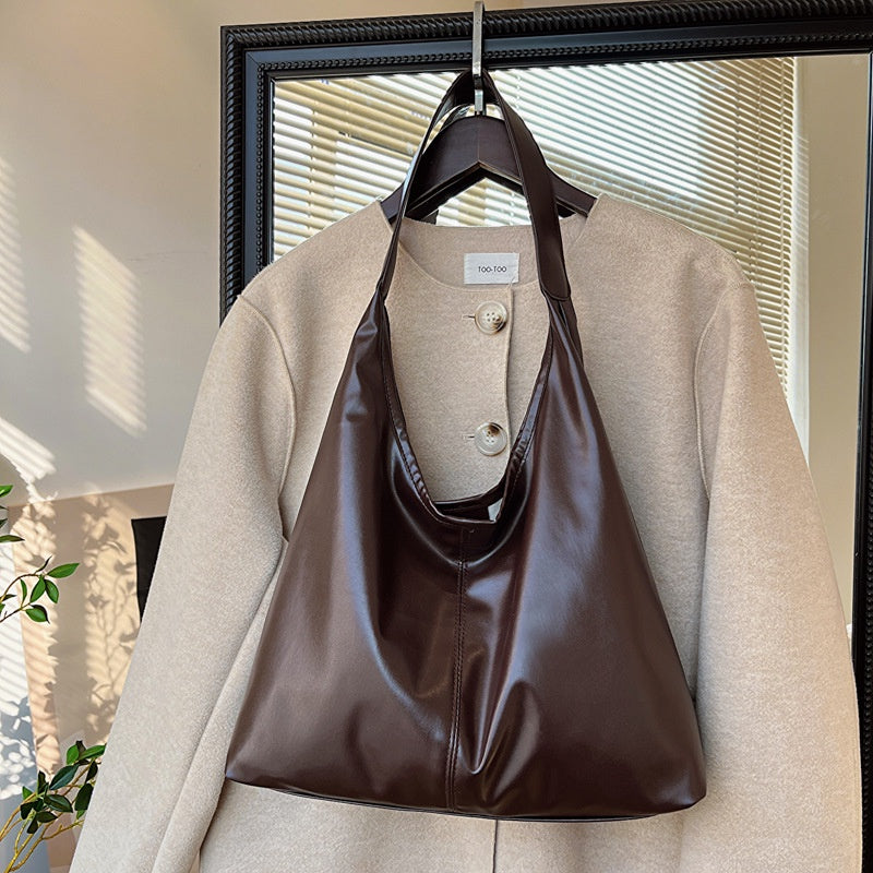 Ielgy Female Bag Simple Shoulder Tote Bag Solid Color Commuter Large Capacity Silver Underarm Fashion Bag