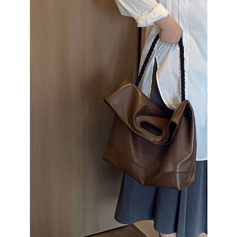 Ielgy Ladies Simple Commuter Soft Leather Tote Bag Student Class Shoulder Messenger Bag