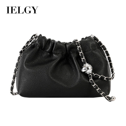 Ielgy Solid Color Simple Fashionable Pleated Shoulder Casual Messenger Bag