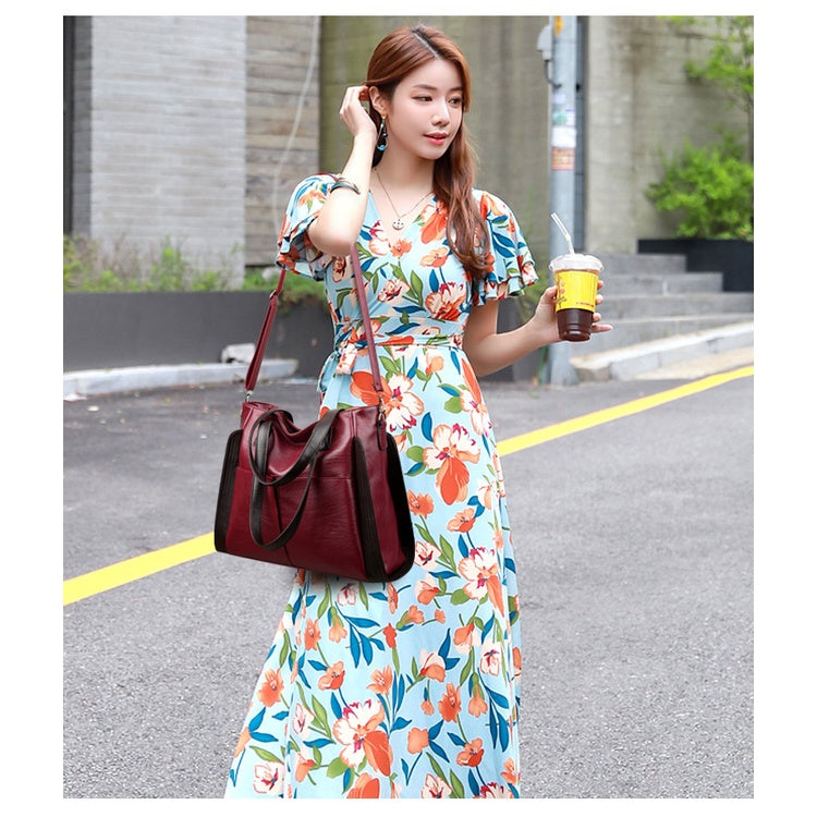 IELGY Fashionable large capacity soft leather bag for middle-aged women, new handbag, one shoulder crossbody bag