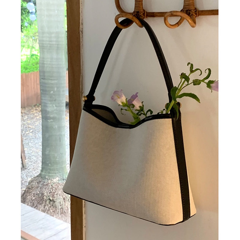 Ielgy Korean Version Niche Design Handbag Canvas Shoulder Armpit Bag Bucket Bag