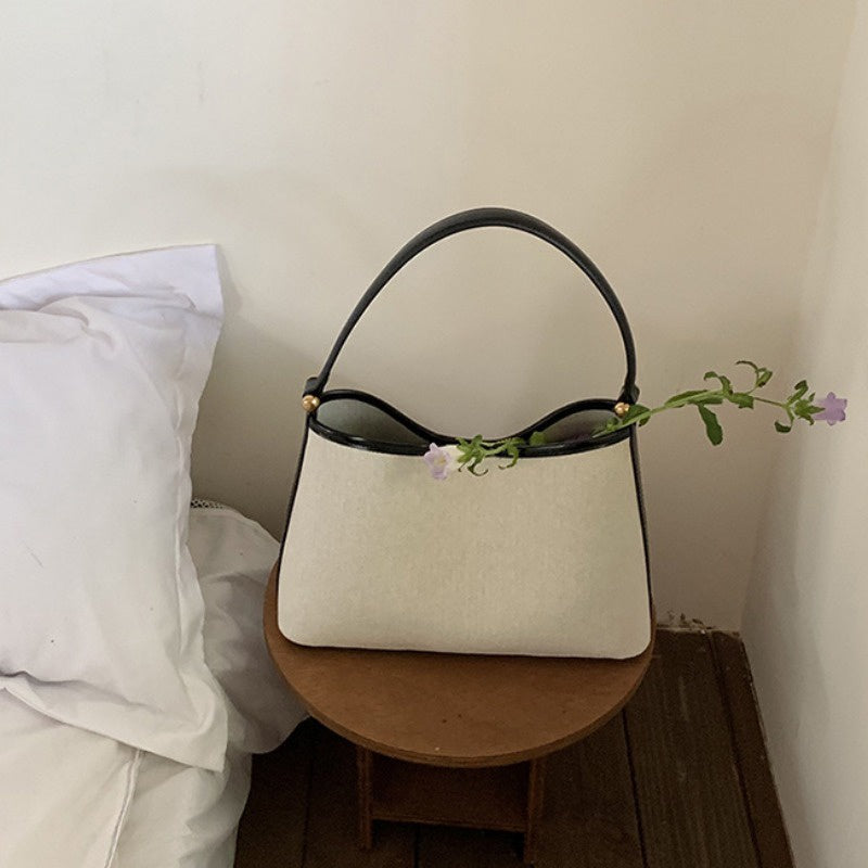 Ielgy Korean Version Niche Design Handbag Canvas Shoulder Armpit Bag Bucket Bag