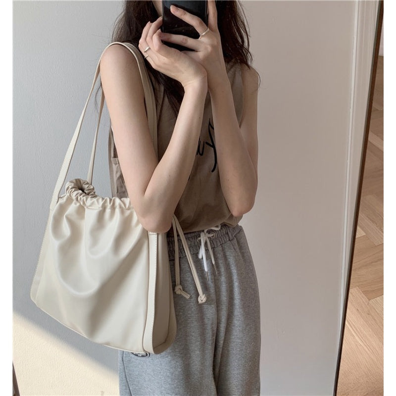 Ielgy Ladies Large Capacity Women Casual Cream White Bucket Bag Shoulder Tote Bag