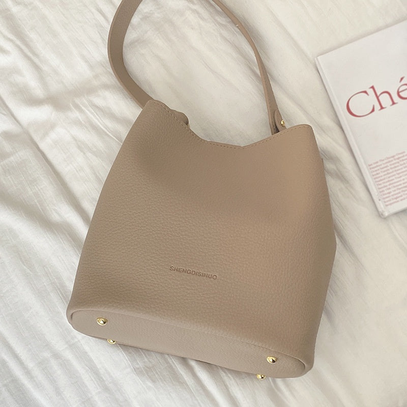Ielgy Korean Version Fashion Sweet Pink Underarm Bucket Bag Large Capacity Shoulder Bag