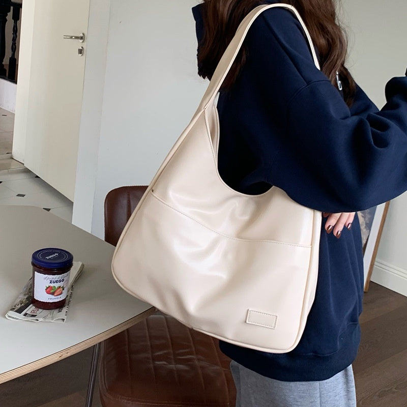 Ladies Brown Large-Capacity Bag Retro Casual Commuter Student Class One-Shoulder Tote Bag