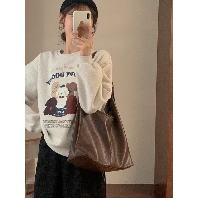 Ielgy Ladies Large-Capacity Bag Simple Soft Leather One-Shoulder Underarm Bag Retro Commuter Diagonal Child-Mother Bag