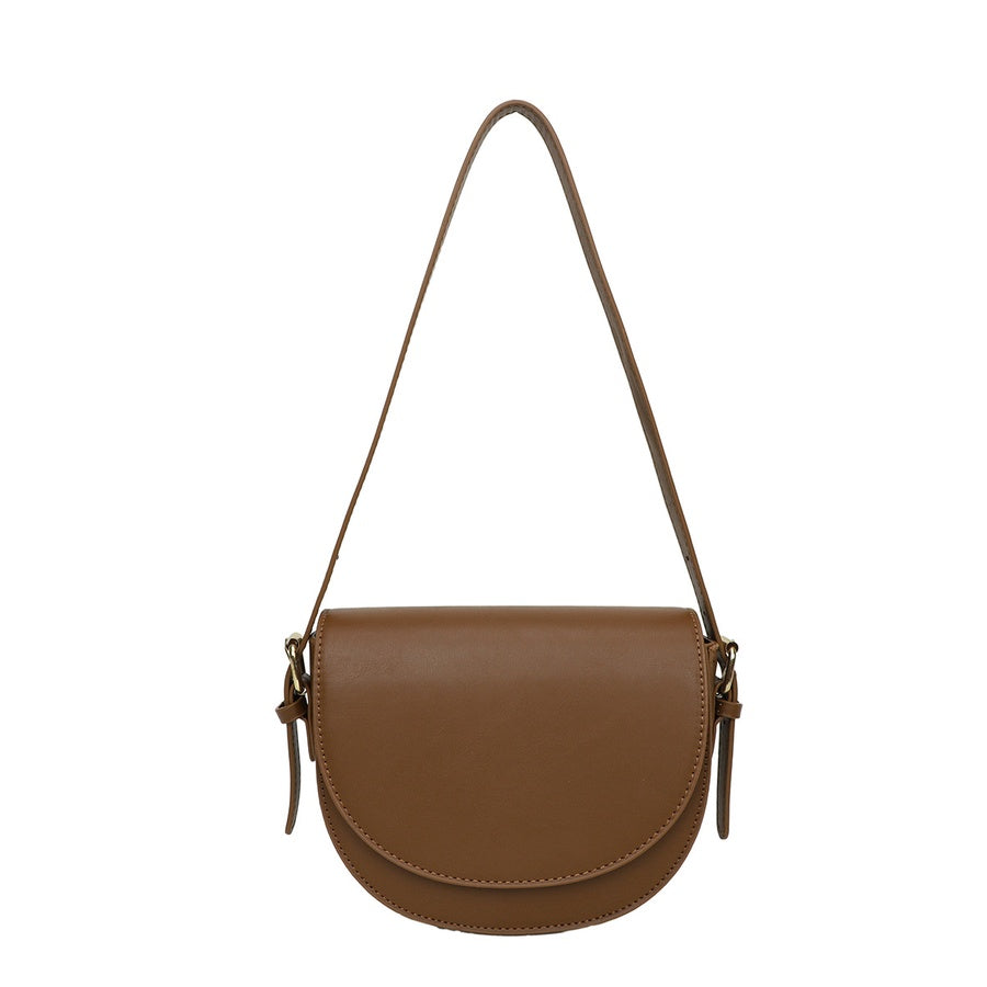 Ielgy Ladies Solid Color Multi-Layered Large Capacity Saddle Bag Shoulder Messenger Bag