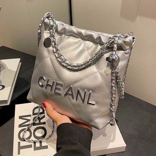 Ielgy Ladies Diamond Chain Bag Trendy Fashion Texture Tote Bag Large Capacity Bucket Bag