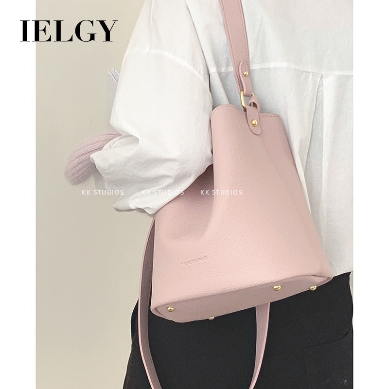 Ielgy Korean Version Fashion Sweet Pink Underarm Bucket Bag Large Capacity Shoulder Bag