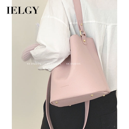 Ielgy Korean Version Fashion Sweet Pink Underarm Bucket Bag Large Capacity Shoulder Bag