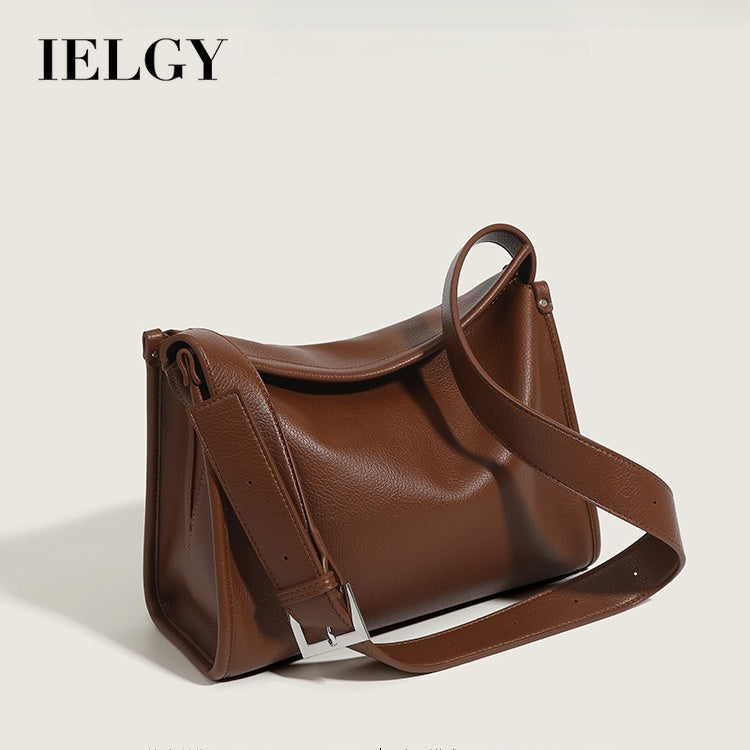 Ielgy Ladies Retro Large-Capacity Commuter Underarm Bag Simple Solid Color Soft Surface Small Square Bag Shoulder Messen