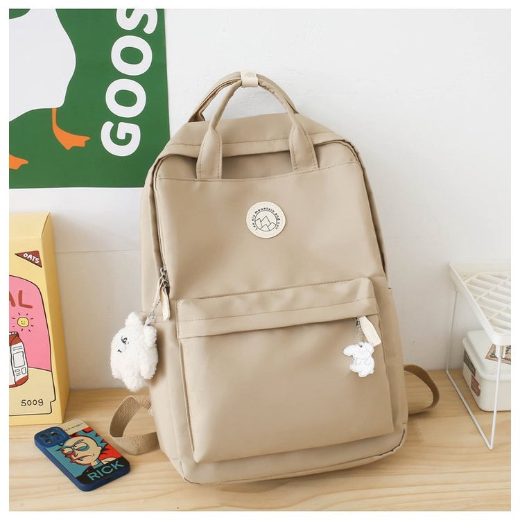 Ielgy Ladies Korean Version Trendy Large-Capacity Portable Backpack Solid Color Simple College Students Class