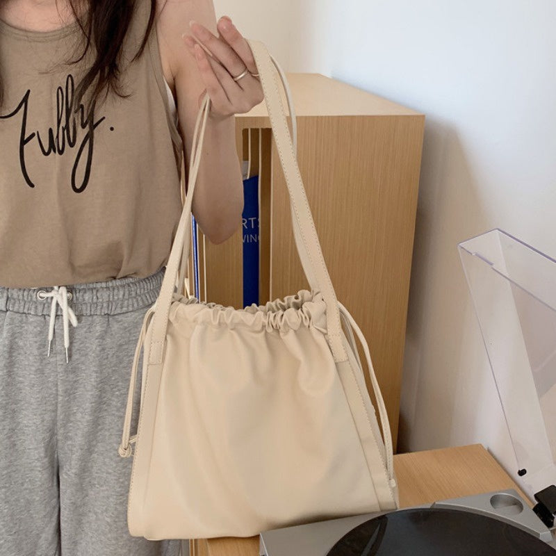 Ielgy Ladies Large Capacity Women Casual Cream White Bucket Bag Shoulder Tote Bag