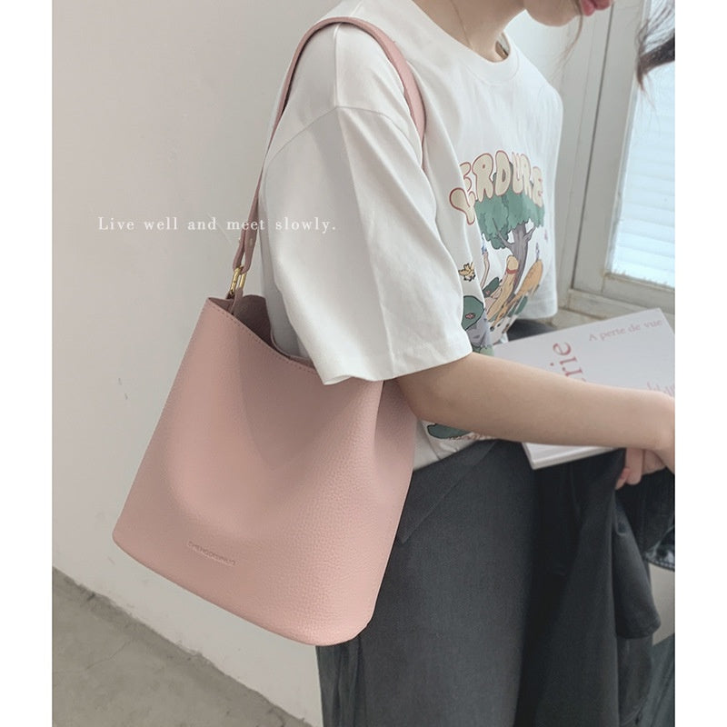 Ielgy Korean Version Fashion Sweet Pink Underarm Bucket Bag Large Capacity Shoulder Bag