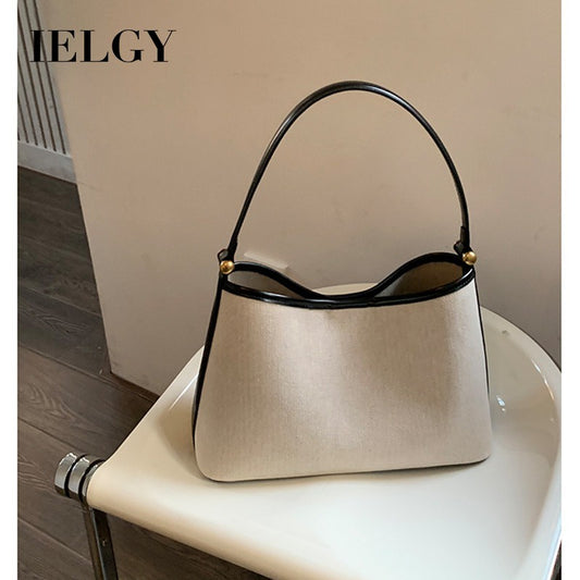 Ielgy Korean Version Niche Design Handbag Canvas Shoulder Armpit Bag Bucket Bag